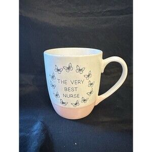 The Very Best Nurse Ceramic Coffee Mug – Butterfly Design, Pink & White, 16 oz